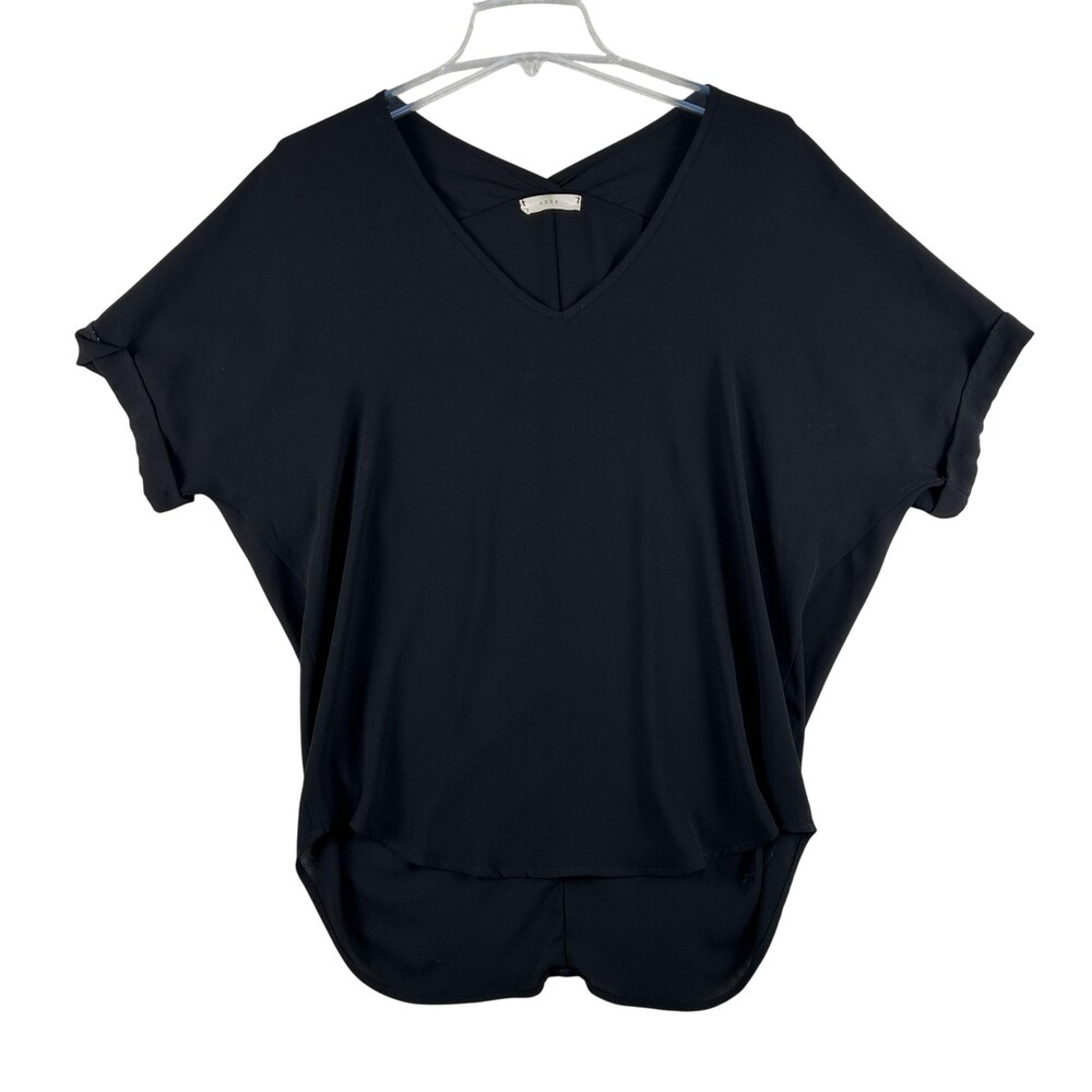 Lush Blouse Womens Small Black V-Neck Dolman Sleeve High Low Tunic Top USA